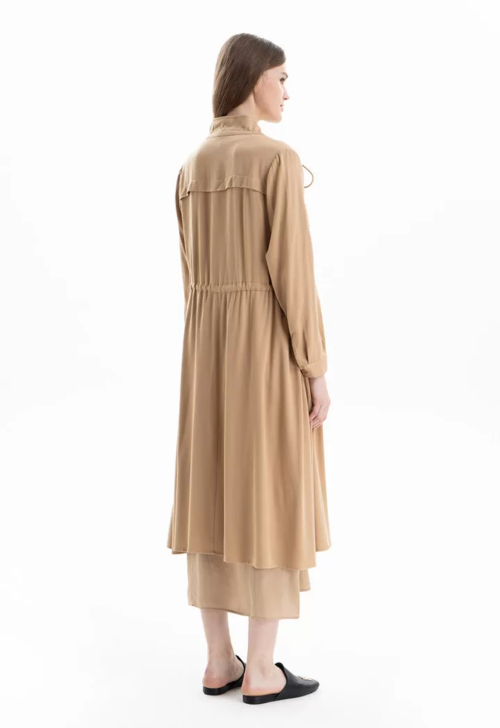 Solid Elasticated Drawstring Long Jacket