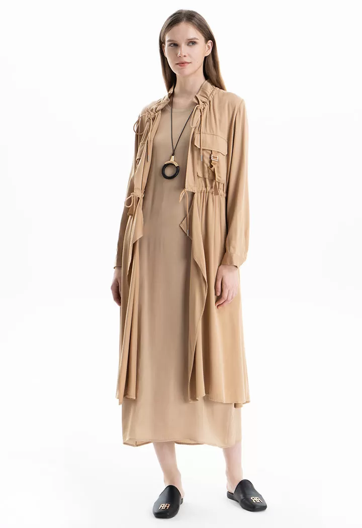 Solid Elasticated Drawstring Long Jacket