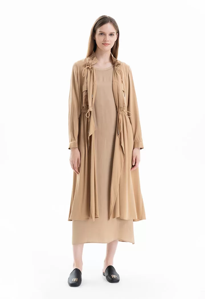 Solid Elasticated Drawstring Long Jacket