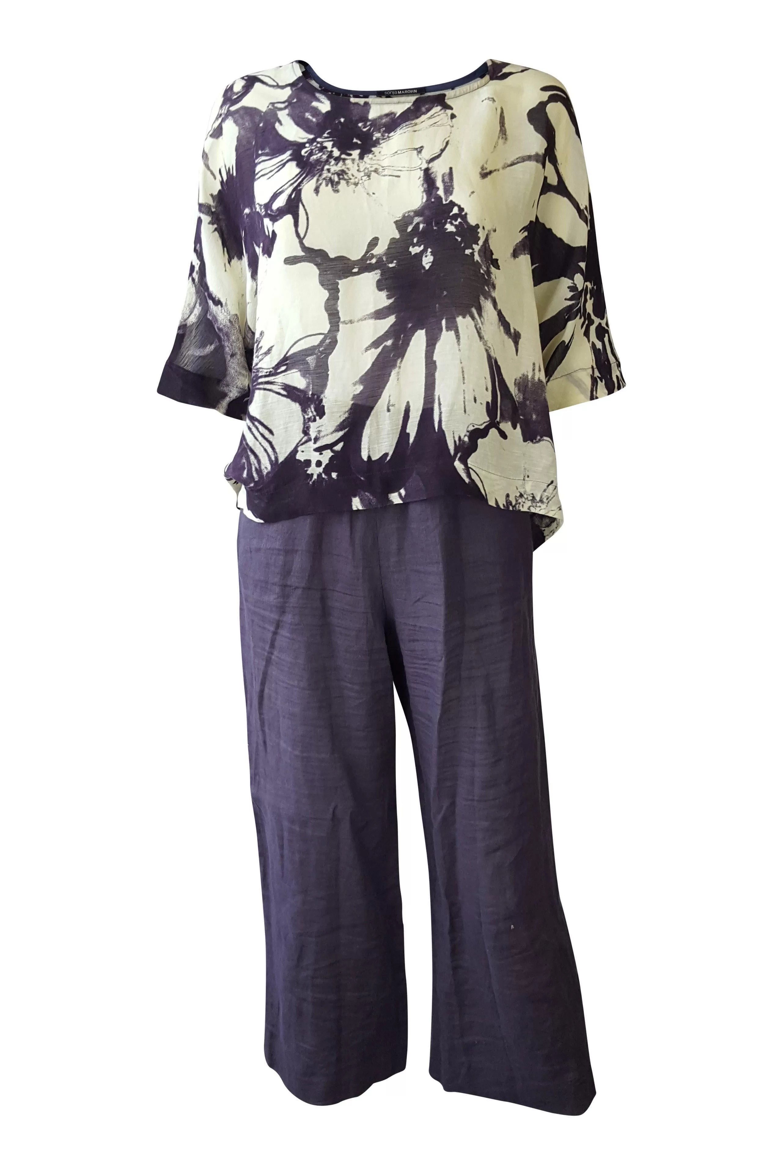 SONJA MAROHN Cotton Blend Purple Cream Top Trousers Set (10)