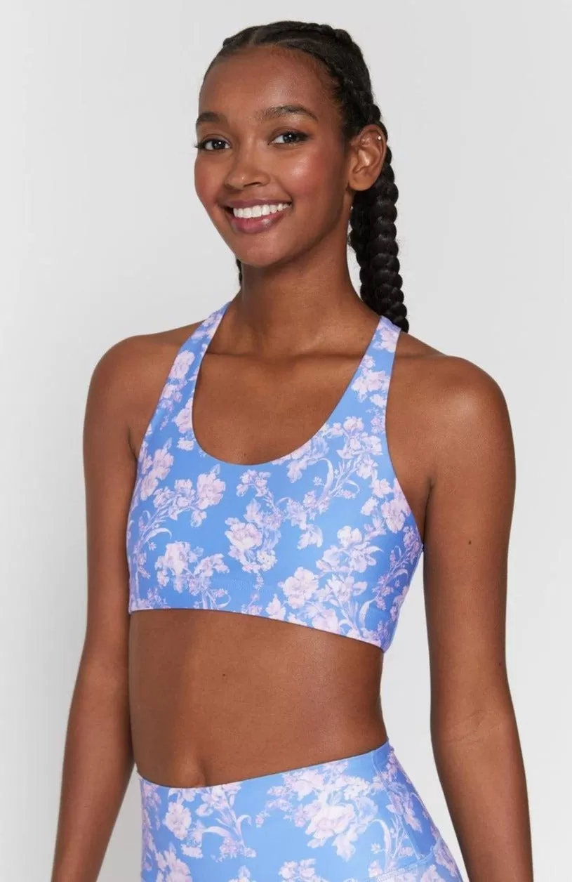 Spiritual Gangster Studio Eco Jersey Sports Bra in Jacaranda Print