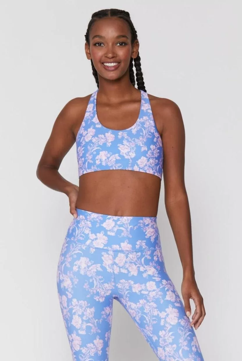 Spiritual Gangster Studio Eco Jersey Sports Bra in Jacaranda Print