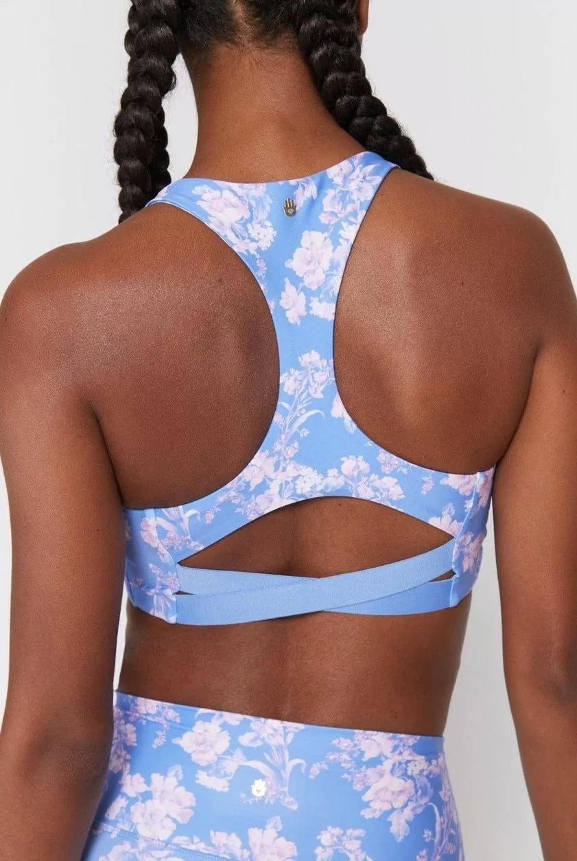 Spiritual Gangster Studio Eco Jersey Sports Bra in Jacaranda Print