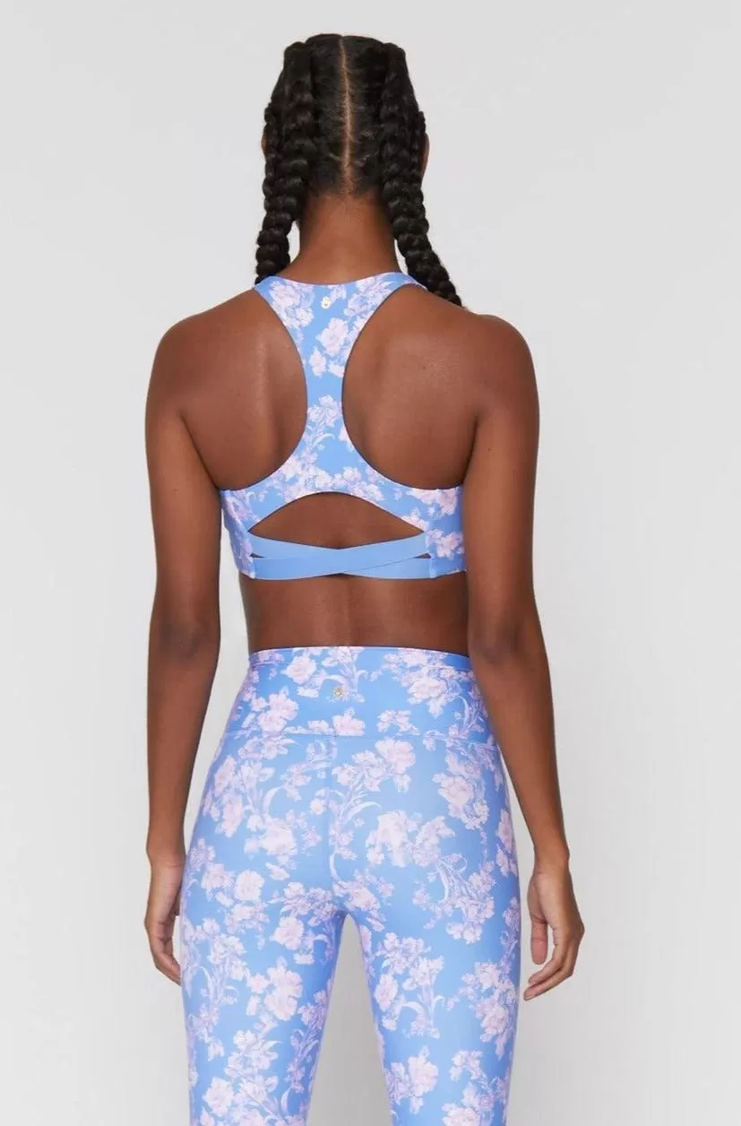 Spiritual Gangster Studio Eco Jersey Sports Bra in Jacaranda Print