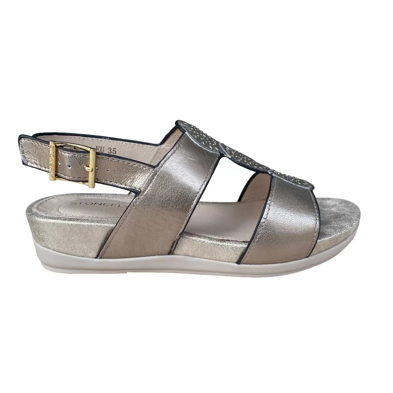 Stonefly Eve 30 women's casual sandal in laminated leather 220837 Z00 metal