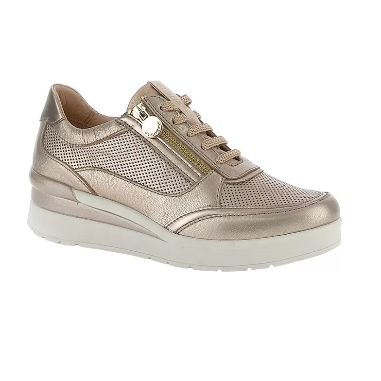 Stonefly women's casual shoe with zip Cream 52 in laminated leather 220738 I89 dove gray