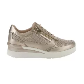 Stonefly women's casual shoe with zip Cream 52 in laminated leather 220738 I89 dove gray