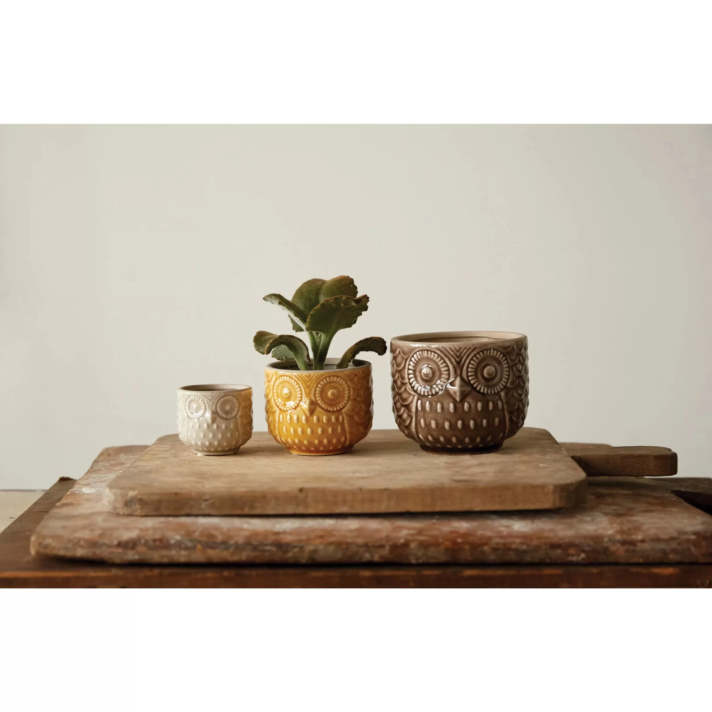 Stoneware Owl Planters ~ 3 Sizes & Colors