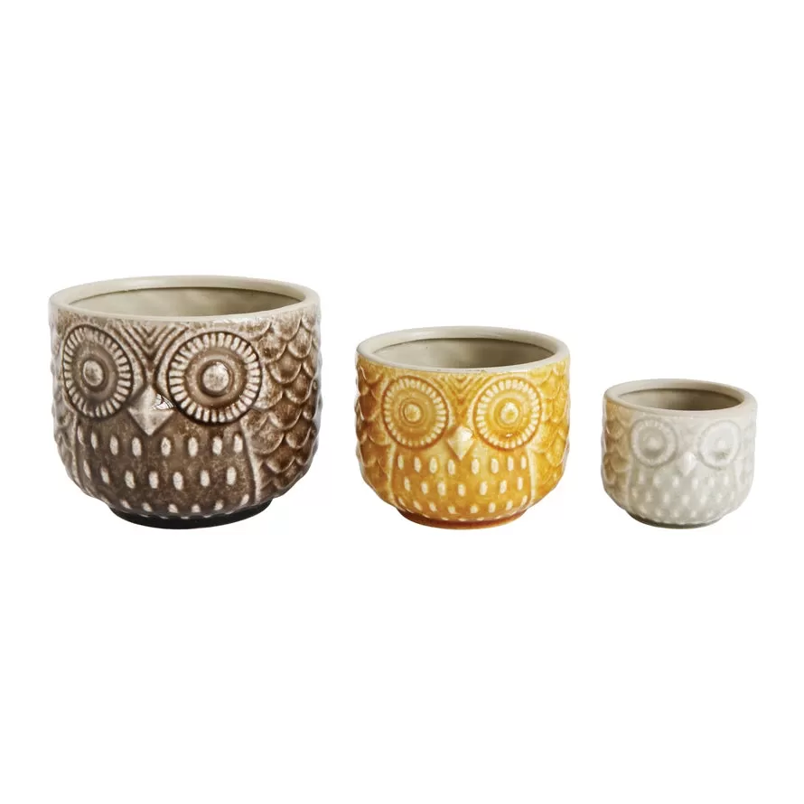 Stoneware Owl Planters ~ 3 Sizes & Colors