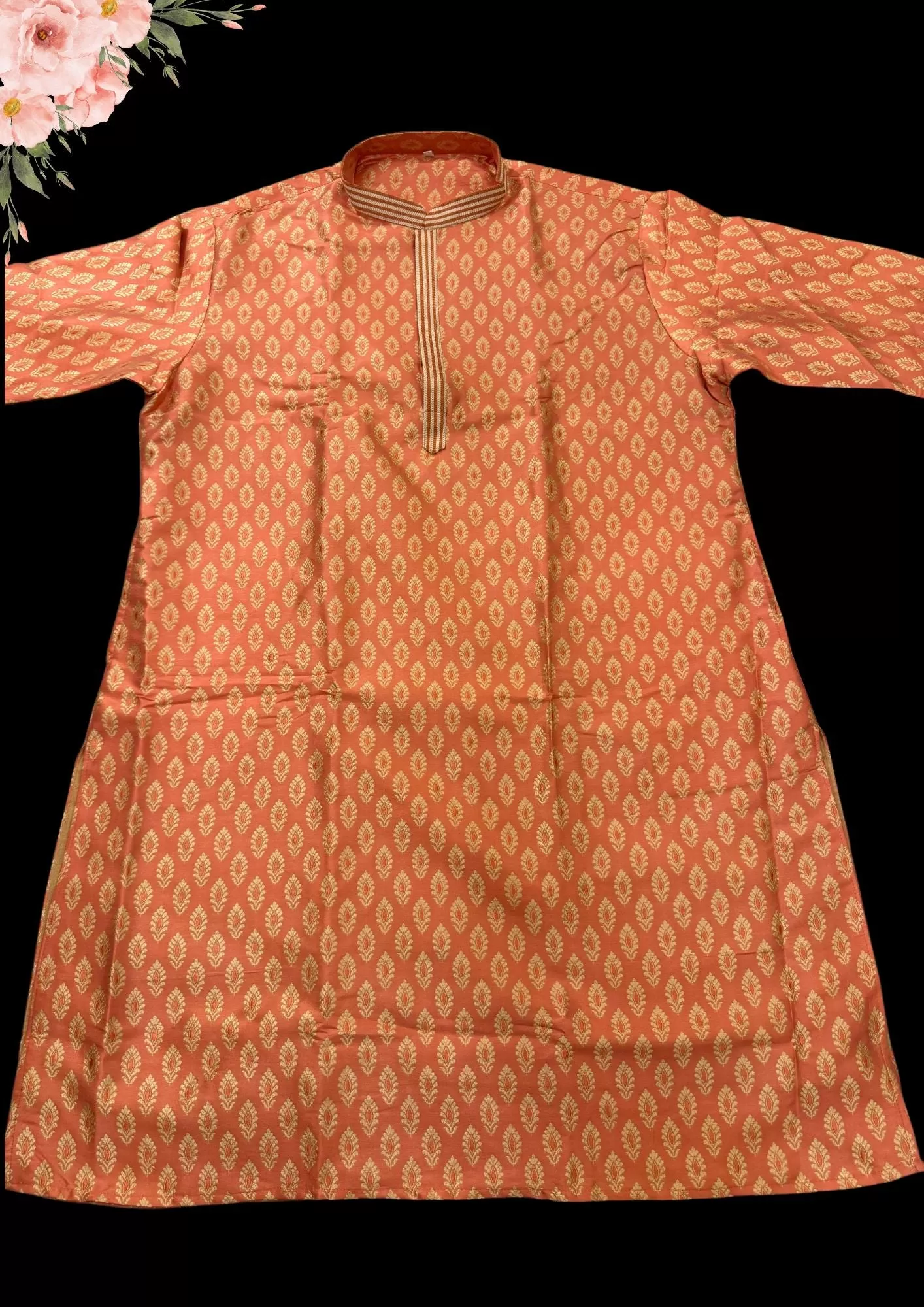 Stunning Peach Color Art Silk Designer Men's Kurta Set