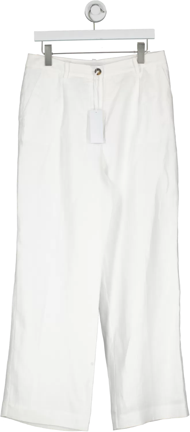 The White Company White Linen Tailored Wide Leg Trousers UK 12