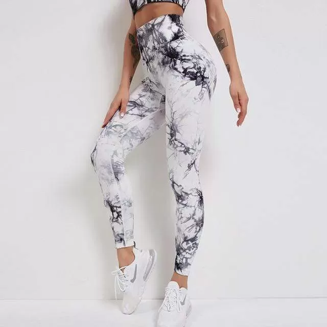 Tie Dye Seamless Leggings Women Fitness Push Up Leggings Booty Lifting Workout Pants Gym Running Leggings