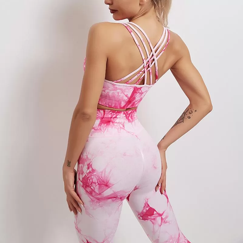 Tie Dye Seamless Leggings Women Fitness Push Up Leggings Booty Lifting Workout Pants Gym Running Leggings