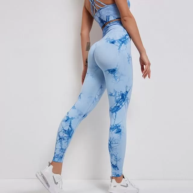 Tie Dye Seamless Leggings Women Fitness Push Up Leggings Booty Lifting Workout Pants Gym Running Leggings