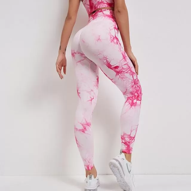 Tie Dye Seamless Leggings Women Fitness Push Up Leggings Booty Lifting Workout Pants Gym Running Leggings