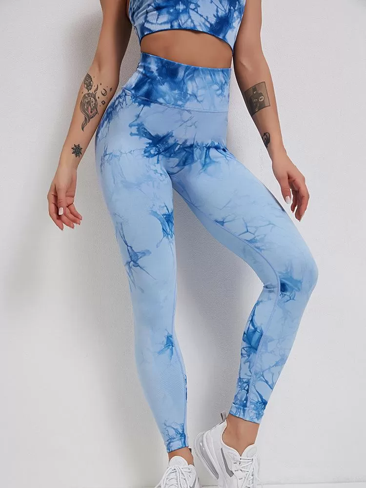 Tie Dye Seamless Leggings Women Fitness Push Up Leggings Booty Lifting Workout Pants Gym Running Leggings