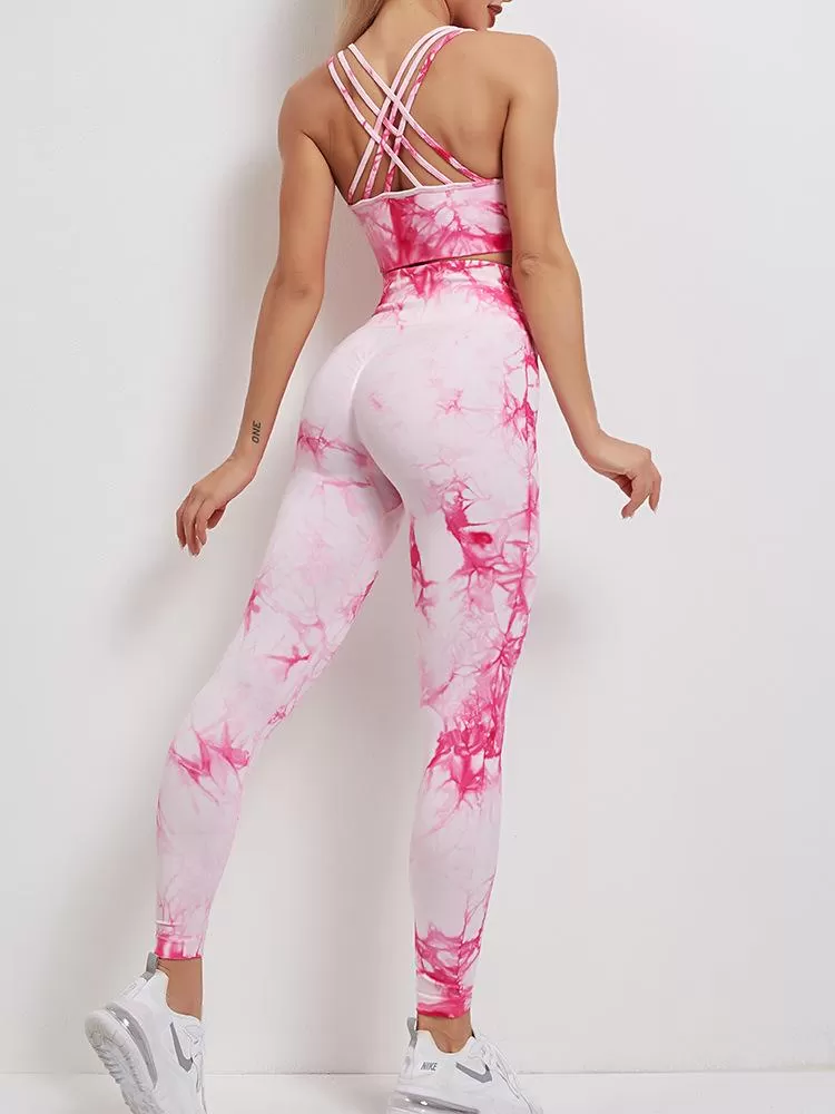 Tie Dye Seamless Leggings Women Fitness Push Up Leggings Booty Lifting Workout Pants Gym Running Leggings