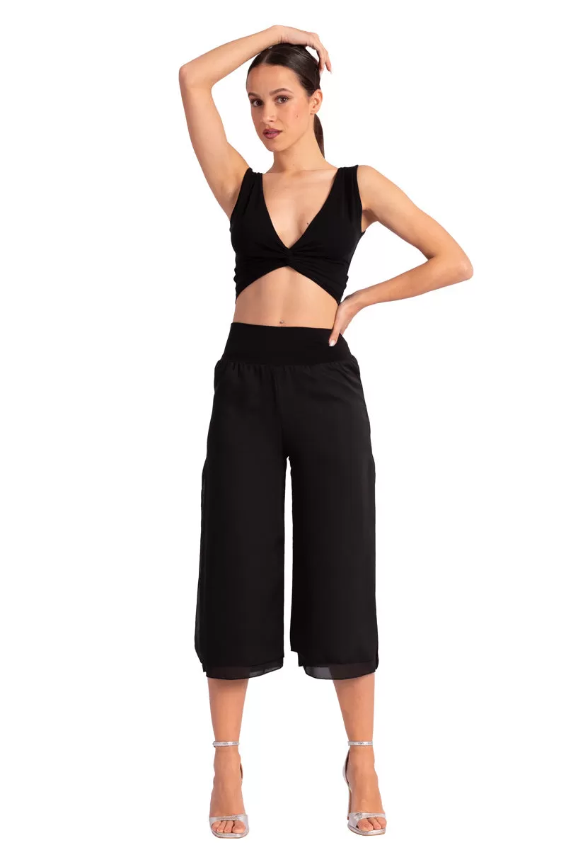 Two-layer Black Georgette Cropped Culottes