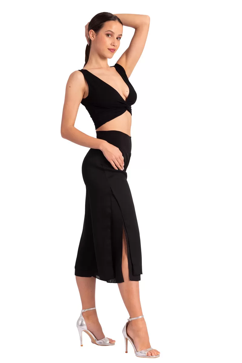 Two-layer Black Georgette Cropped Culottes