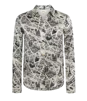 Tyler Long Sleeve Shirt in Ecru Multi Map of Paris