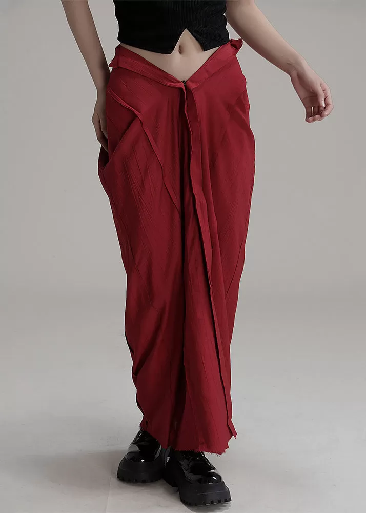 Unique Red Asymmetrical Pockets Cotton Maxi Skirts Summer AB1039