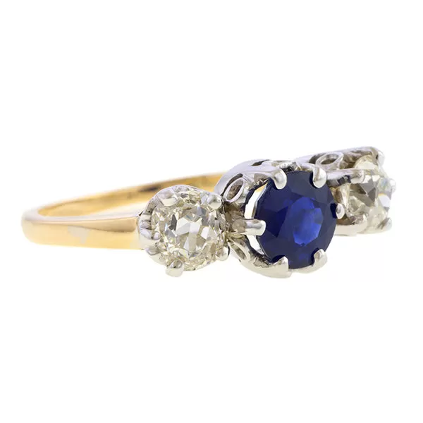 Vintage Sapphire & Diamond Three Stone Ring