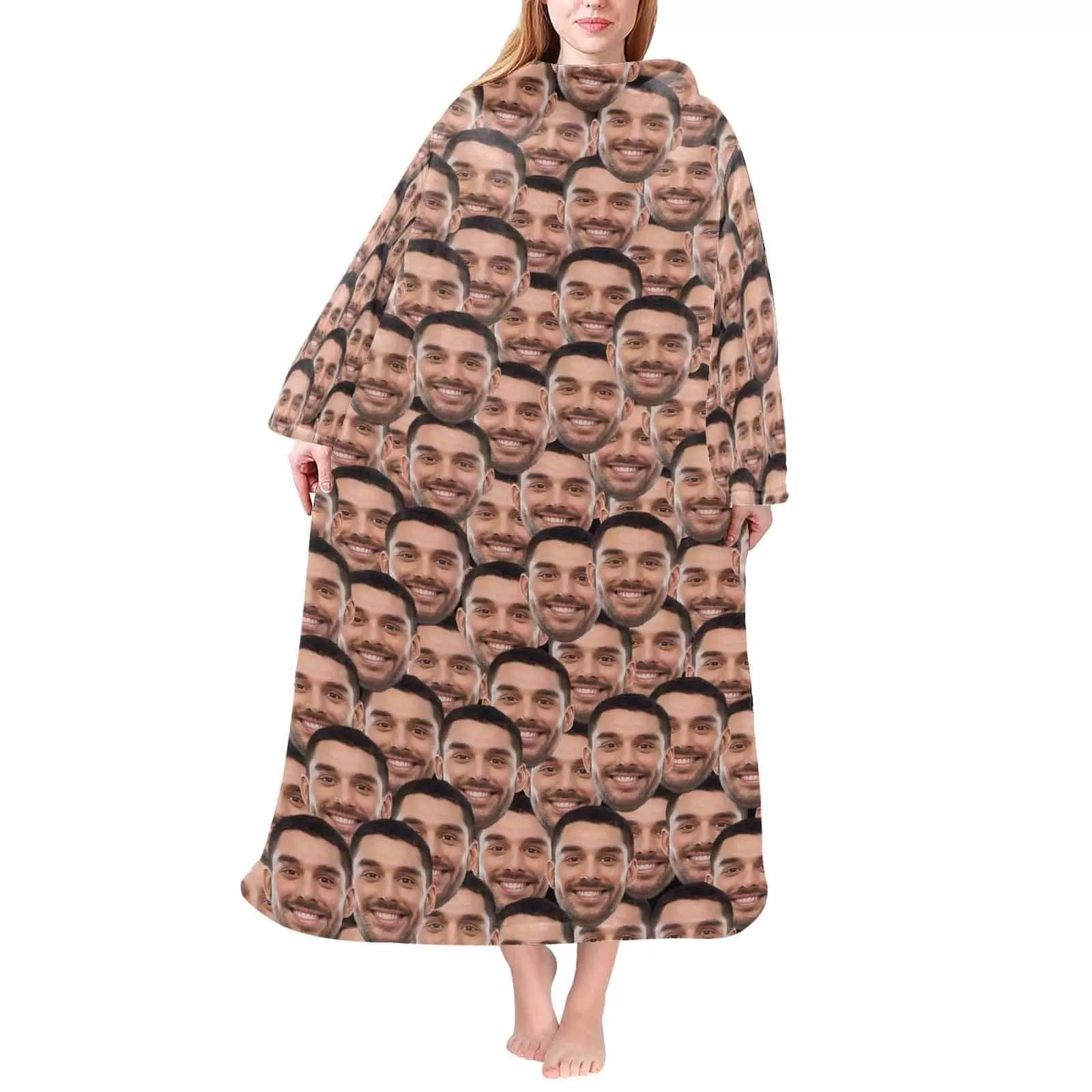 Wearable Blanket Hoodie Custom Seamless Face Blanket Hoodie for Adult&Kids Personalized Oversized Hoodie Fleece Blanket Photo Gifts