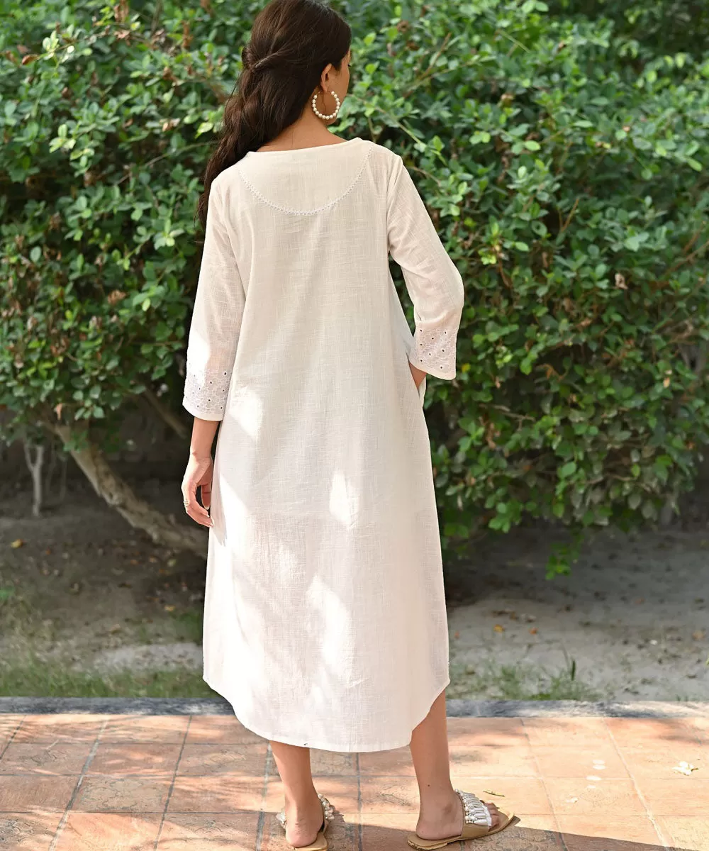 White hand embroidered cotton A line kurta