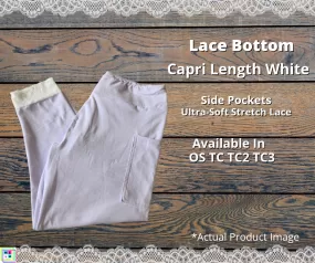 White Lace Bottom Capri Leggings w/ Pockets