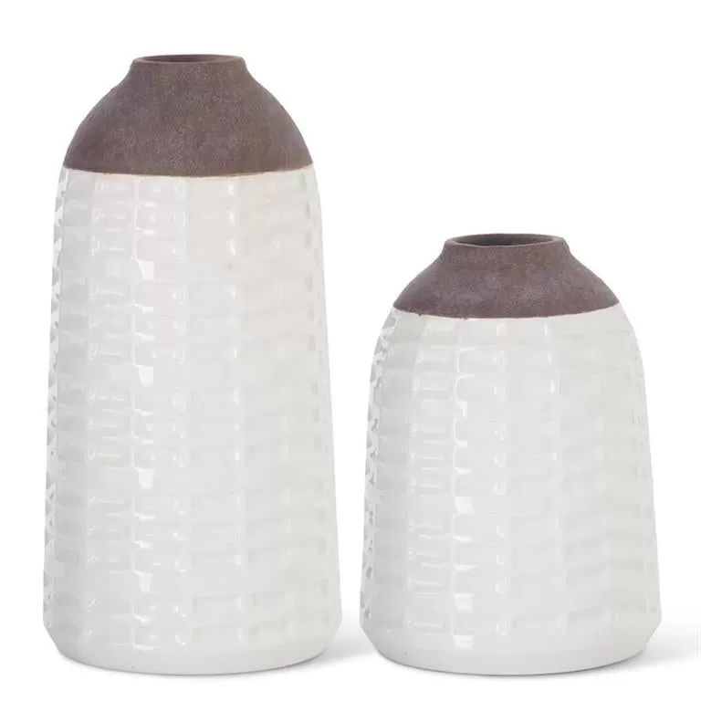 White Small Glazed Stoneware Vases with Unglazed Rim