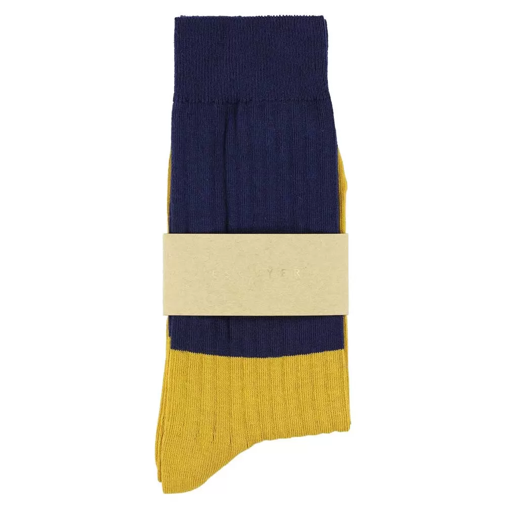 Women Block Socks - Navy / Mustard