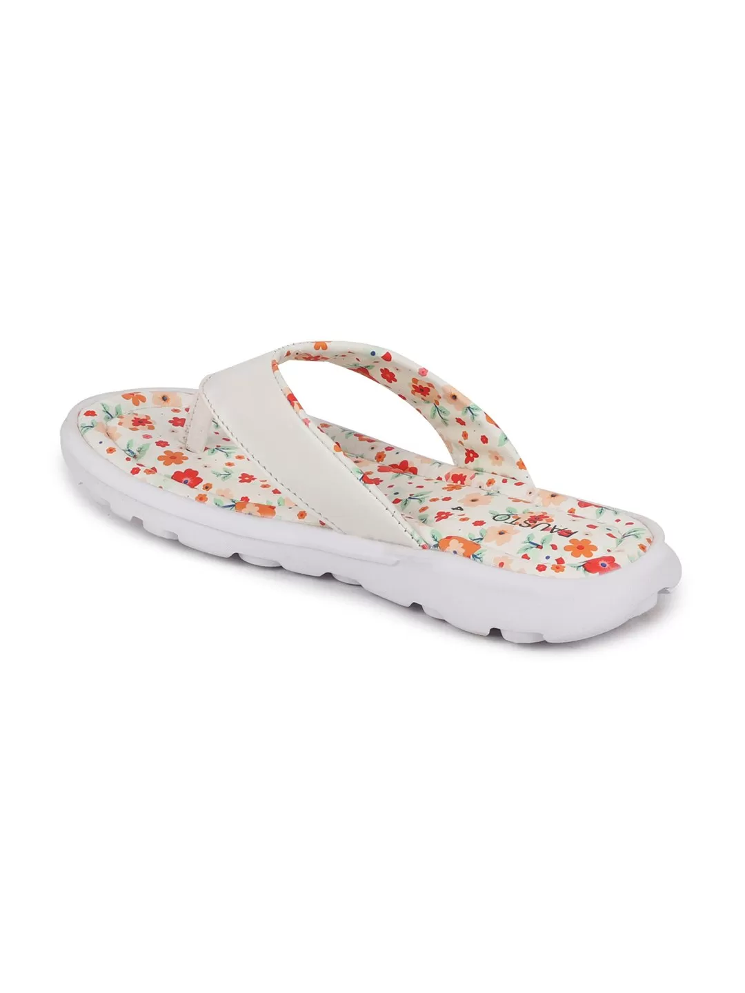 Women White Floral Slippers & Flip Flops