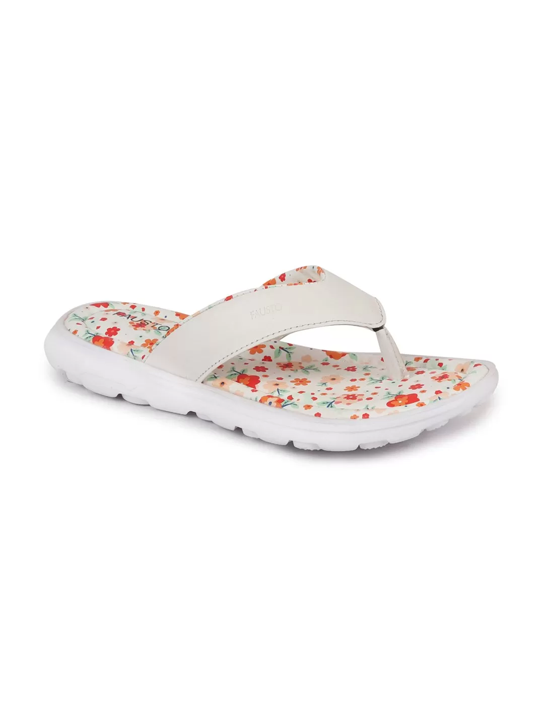 Women White Floral Slippers & Flip Flops