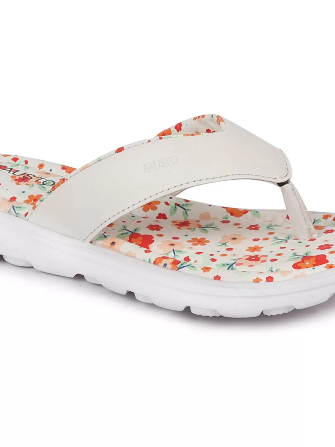 Women White Floral Slippers & Flip Flops