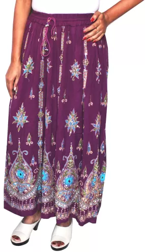 Womens Long Skirts Sequins Ankle Length Rayon India Apparel (Purple)