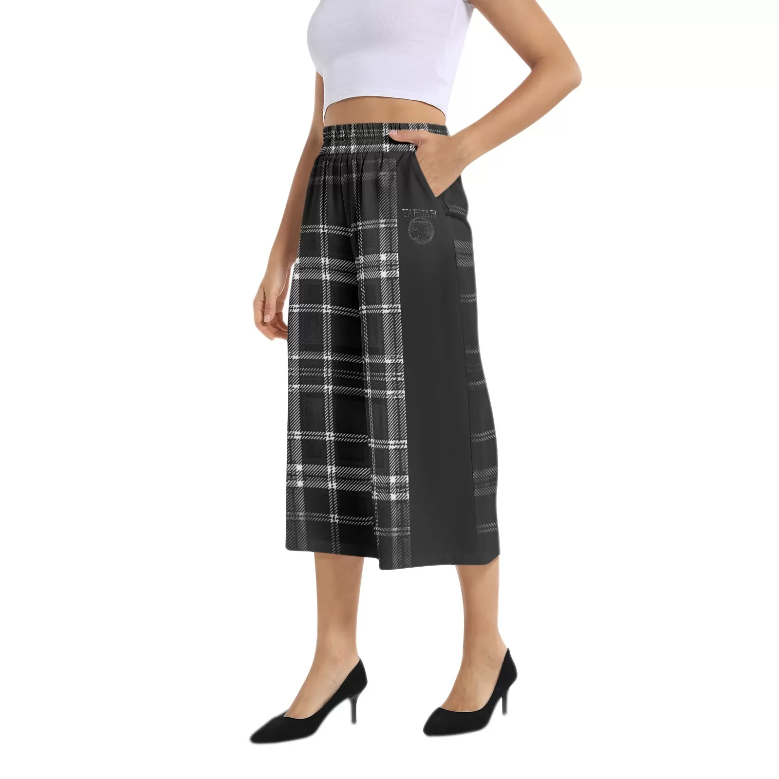 Yahuah-Tree of Life 02-04   Digital Plaid 01-06A Designer Elastic Waist Wide Leg Capris