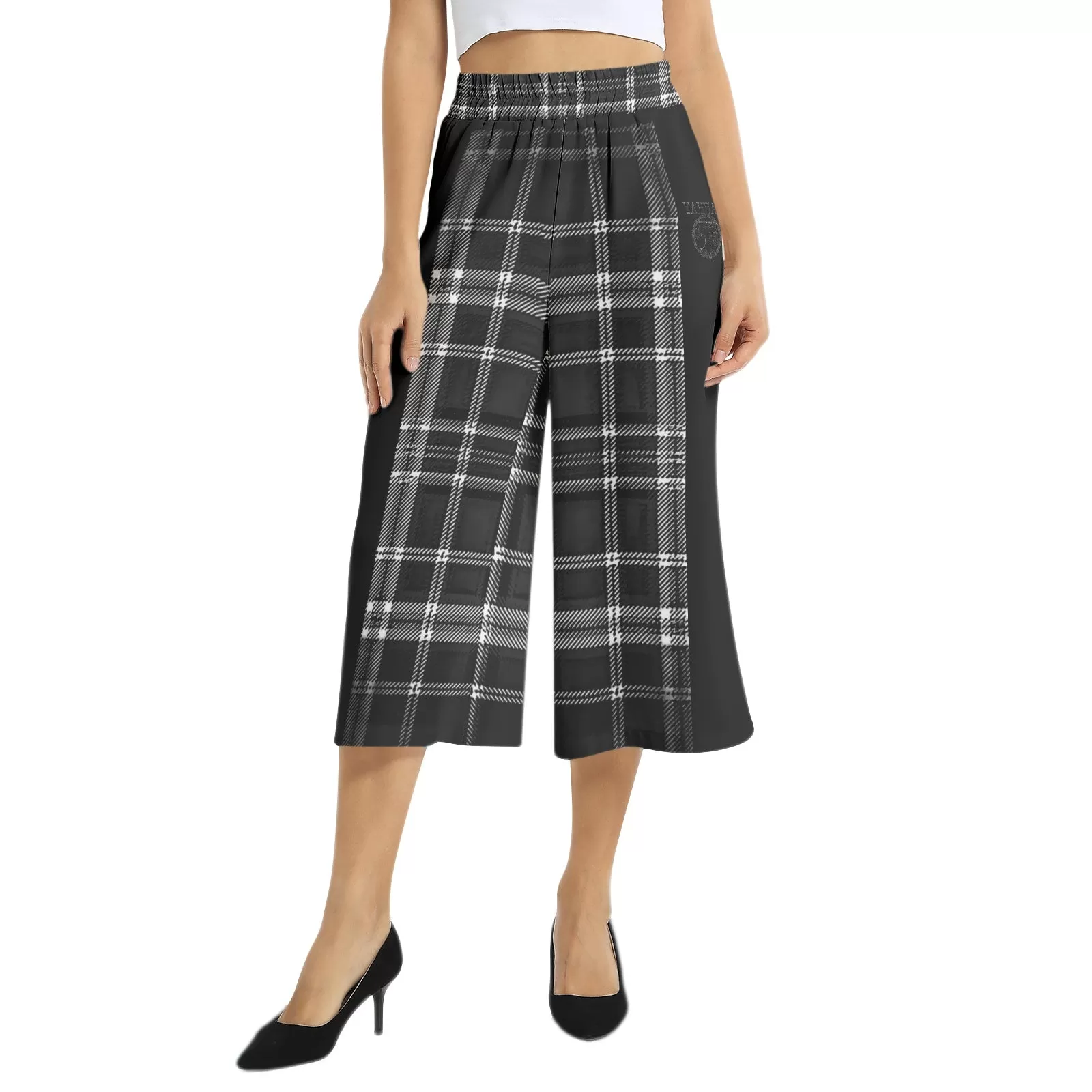 Yahuah-Tree of Life 02-04   Digital Plaid 01-06A Designer Elastic Waist Wide Leg Capris