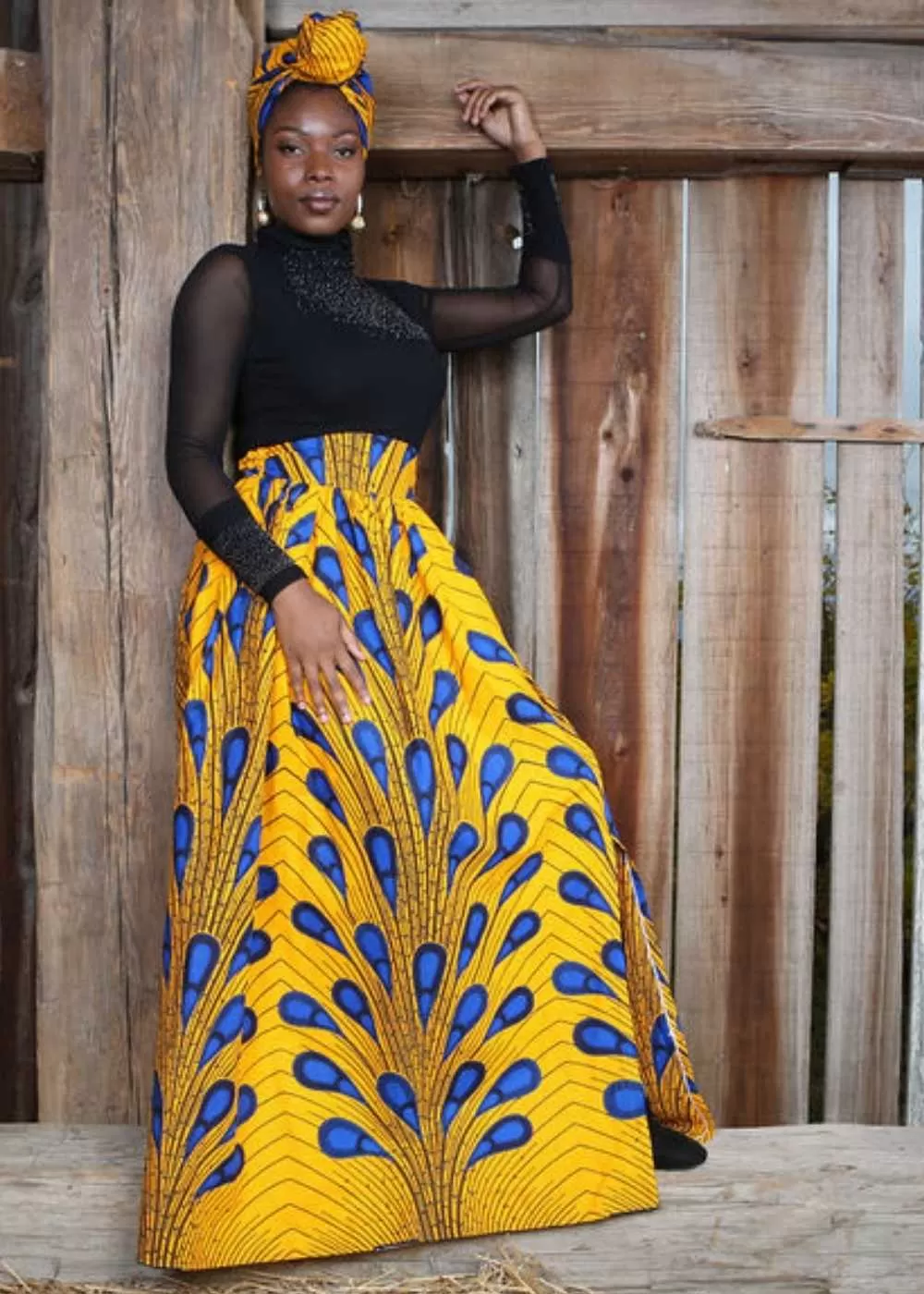 Yellow Bulb African Print Maxi Skirt