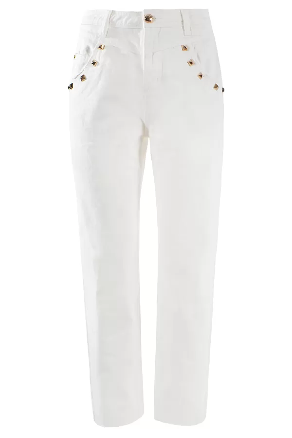 Yes Zee Women's 5-pocket trousers with peplum P331-WQ00-0107 white