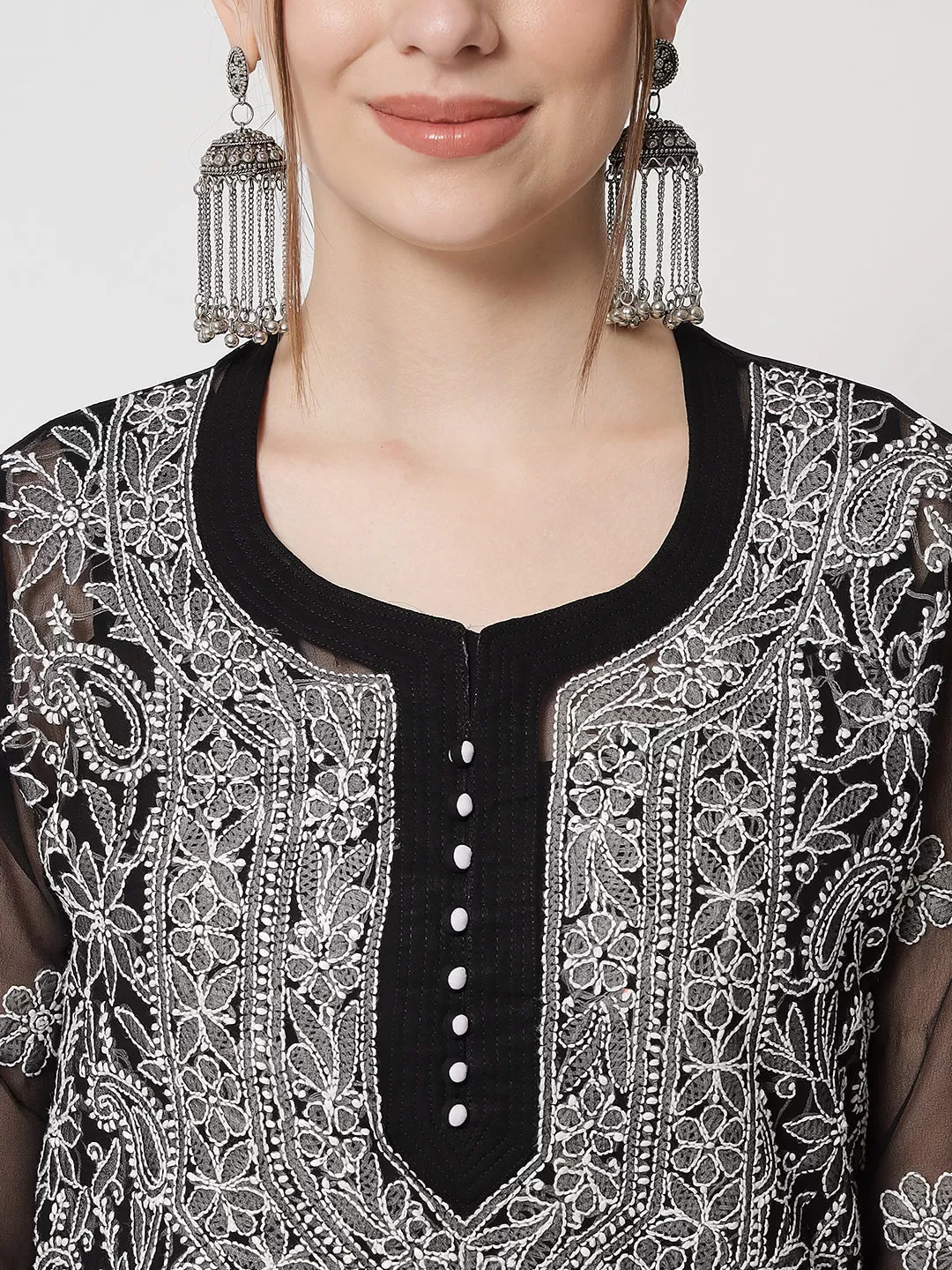 Zara Georgette Black Chikankari Kurta