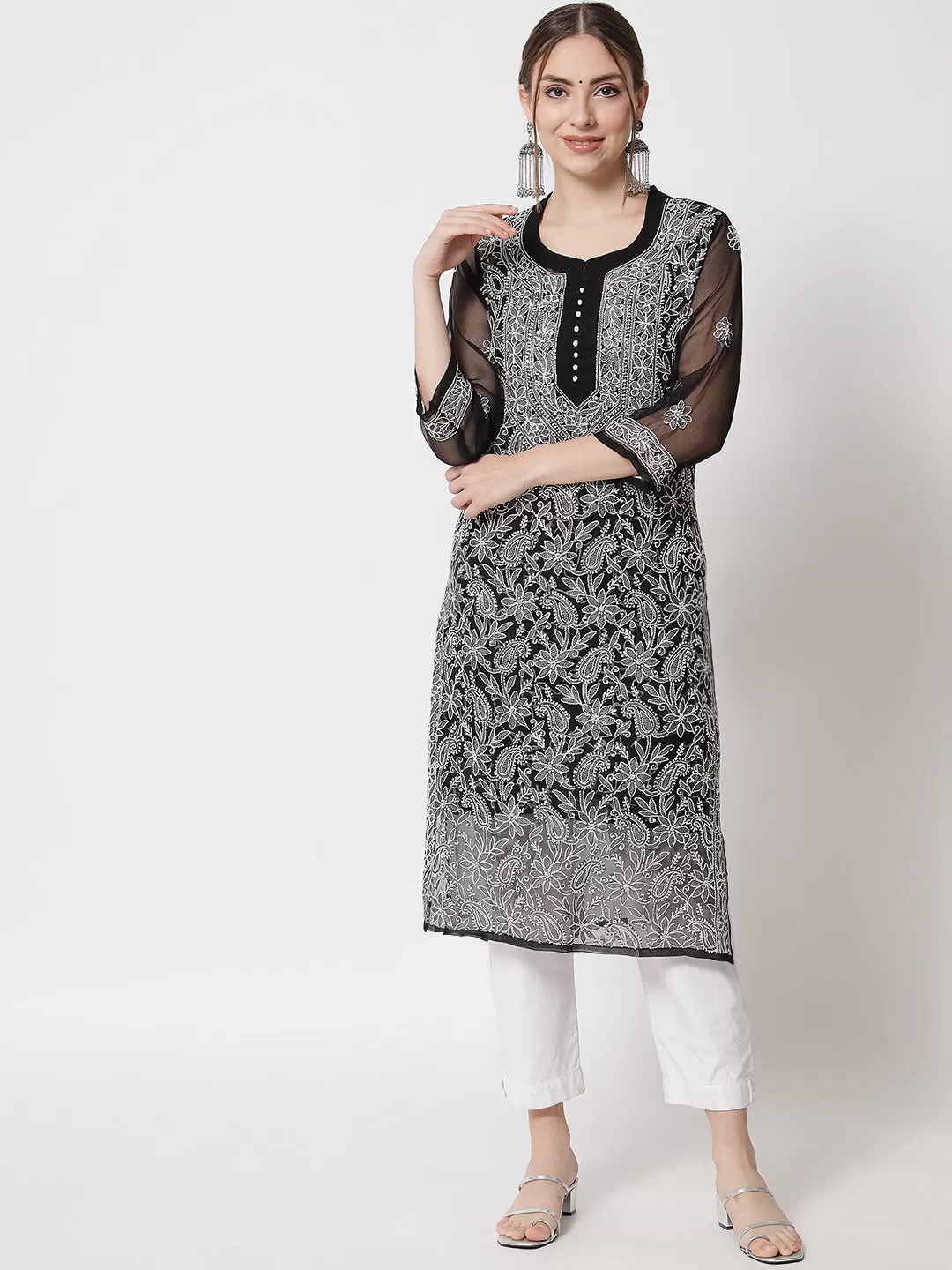 Zara Georgette Black Chikankari Kurta