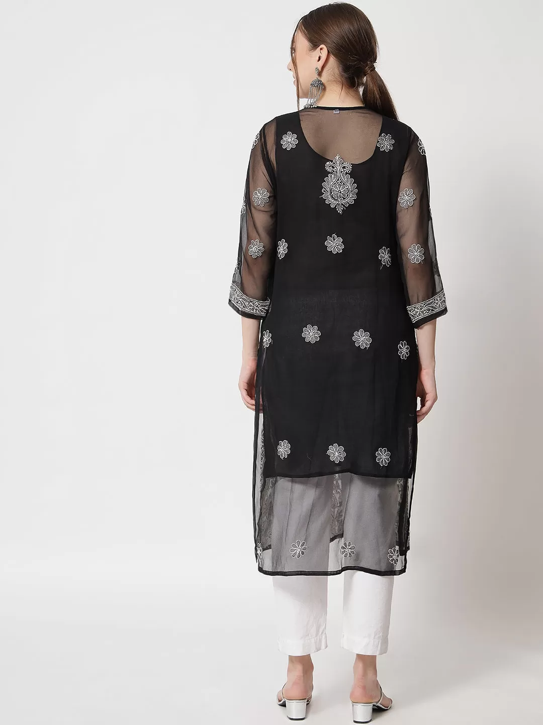 Zara Georgette Black Chikankari Kurta