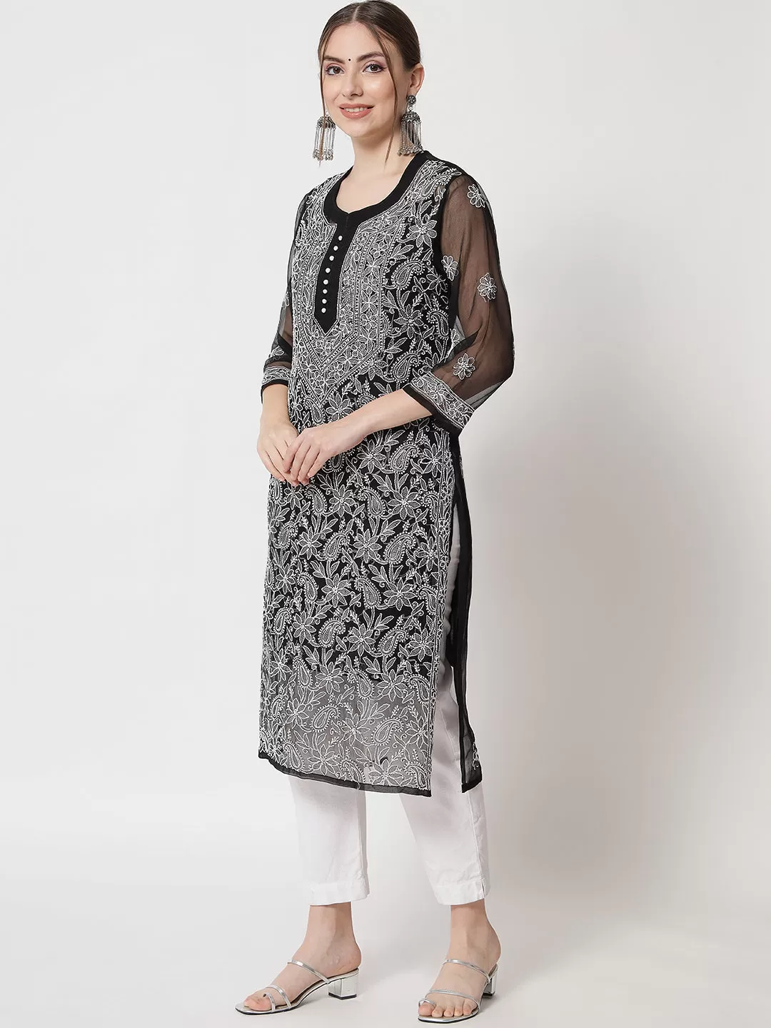 Zara Georgette Black Chikankari Kurta