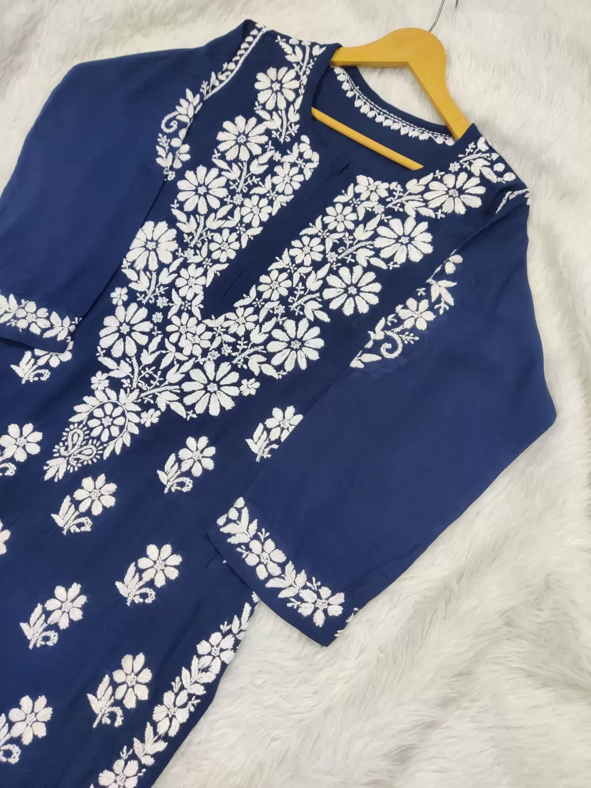 Zoya Navy Blue Chikankari Long Kurta