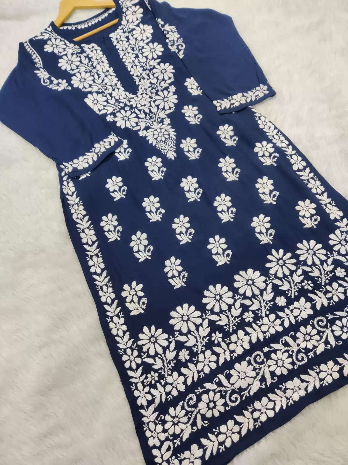 Zoya Navy Blue Chikankari Long Kurta